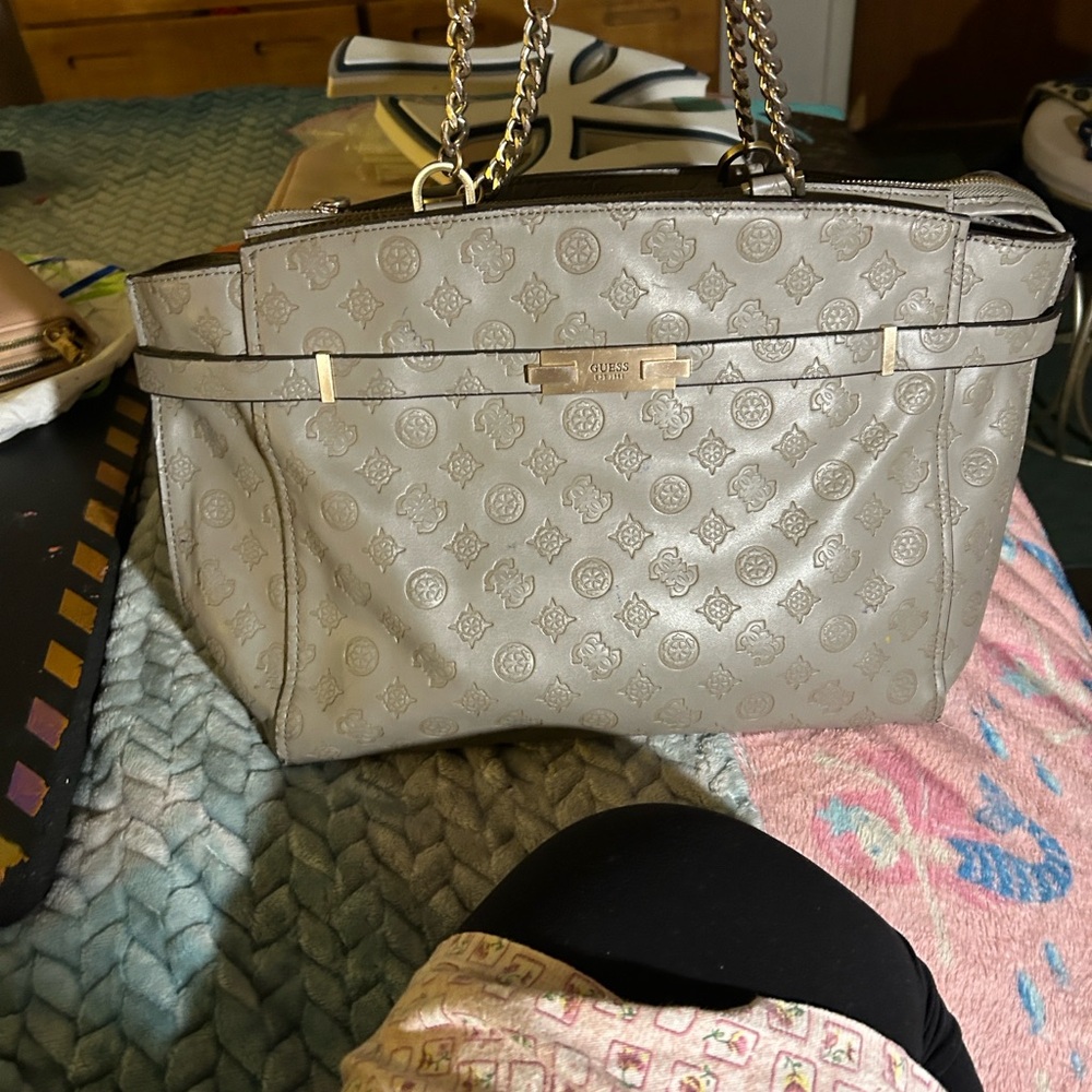 Guess Beige Embossed Tote Bag